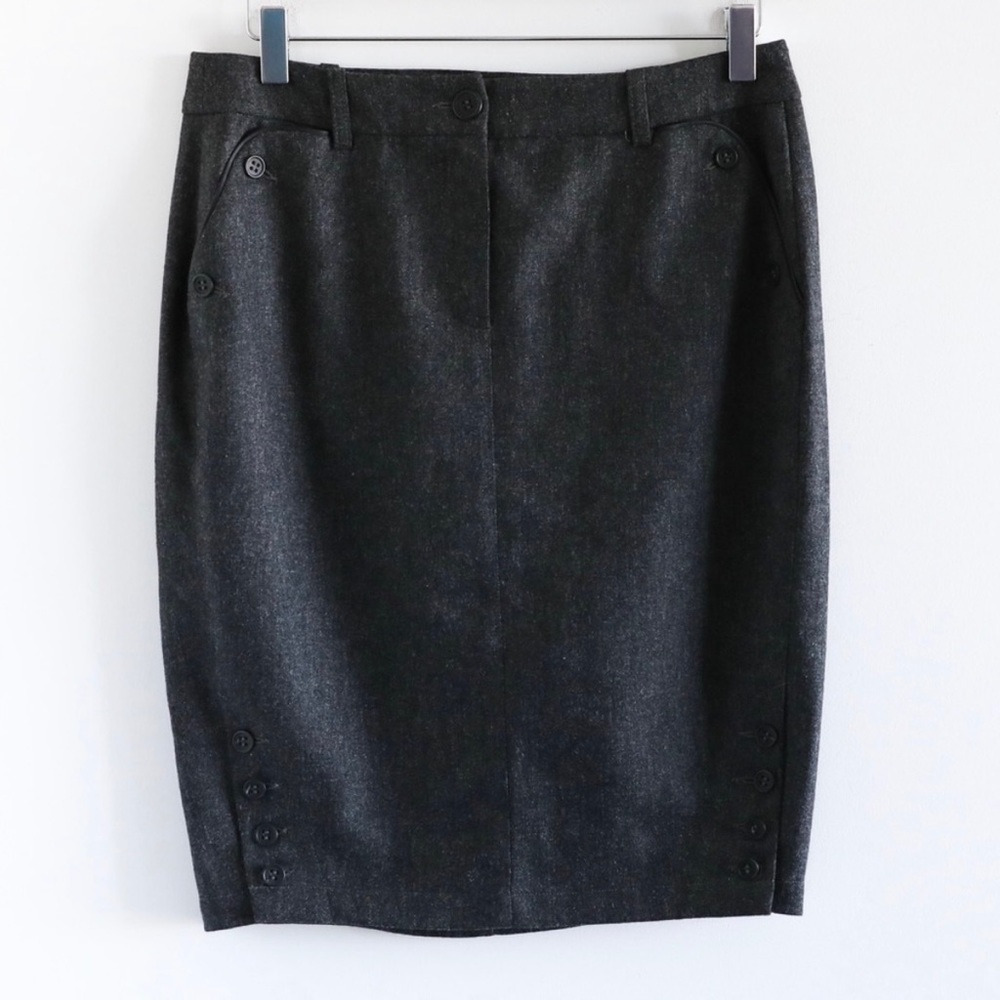 Alain Manoukian designer wool pencil skirt front buttons office business casual